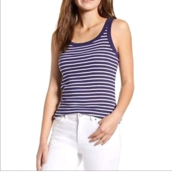 NEW navy stripped sleeveless top size L - Picture 1 of 5